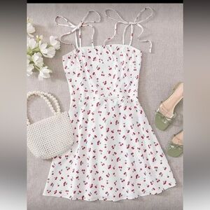 SHEIN White Cherry Print Mini Dress